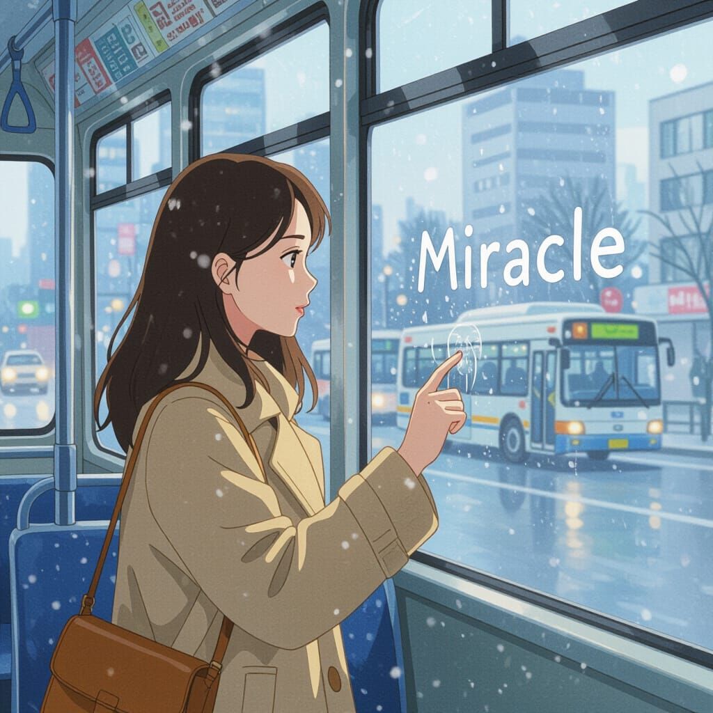 Woman Draws 'Miracle' on Foggy Window, Watercolor Style