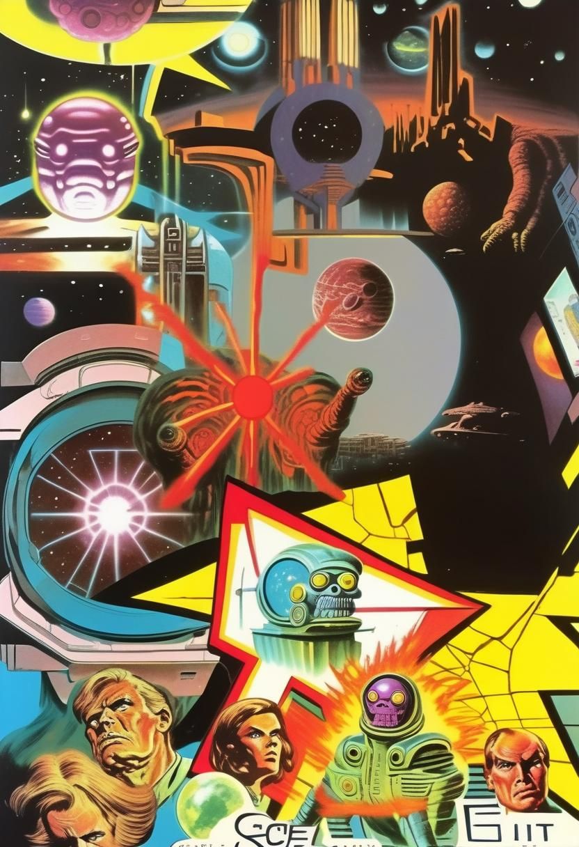 Retro Sci-Fi Interdimensional Scene in 1980s Style