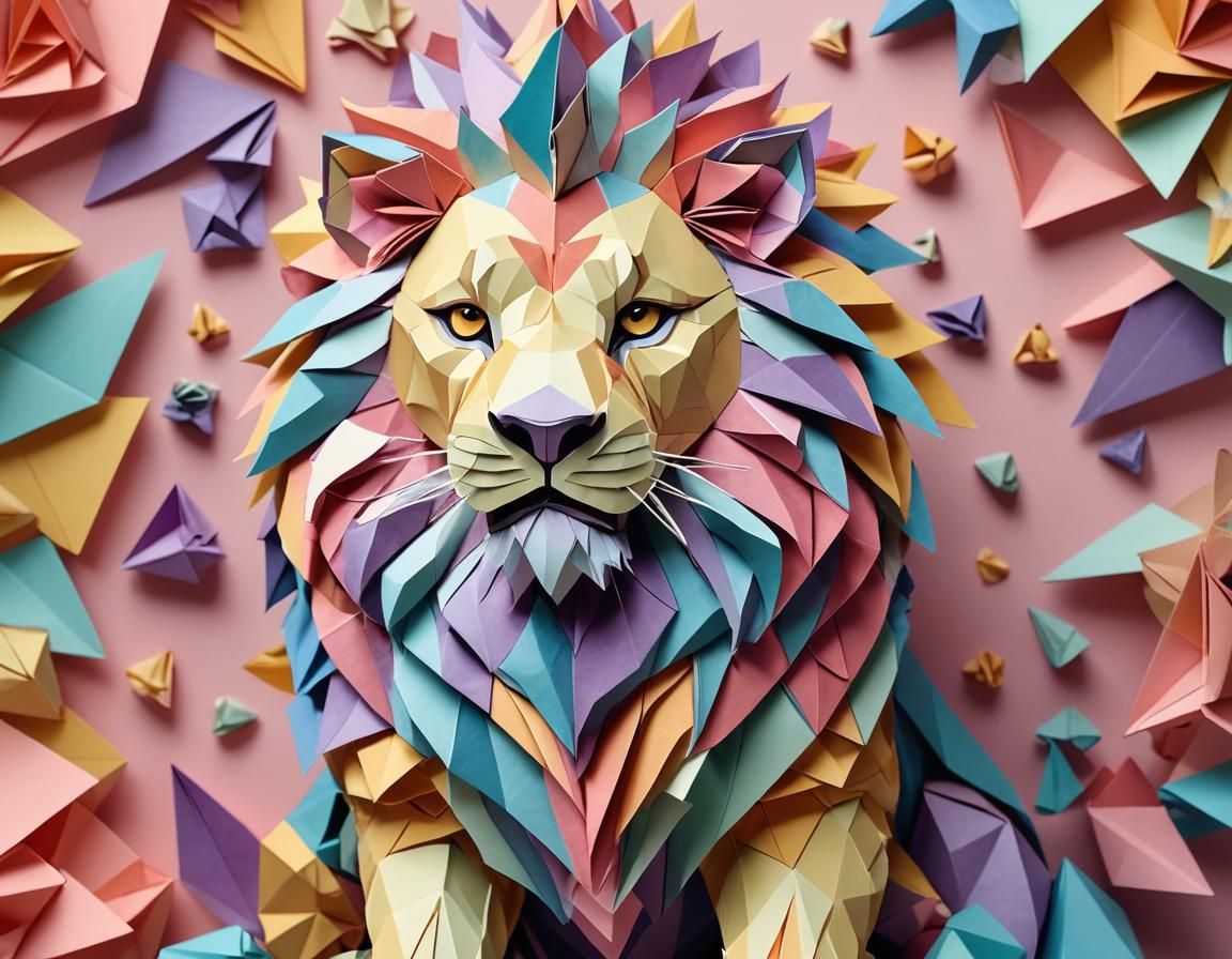 Origami Lion Wizard: Fantasy Papercraft Art