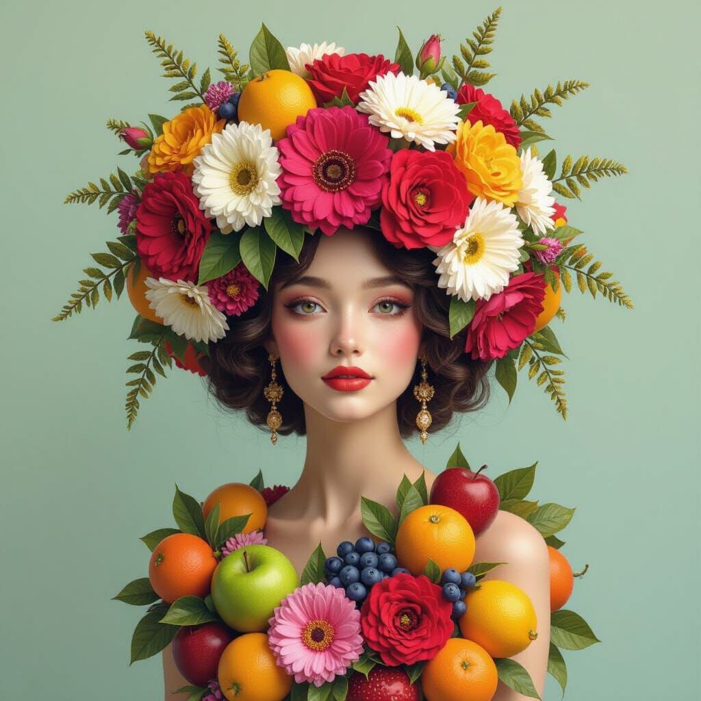 Floral Fruit Person in Art Nouveau Style