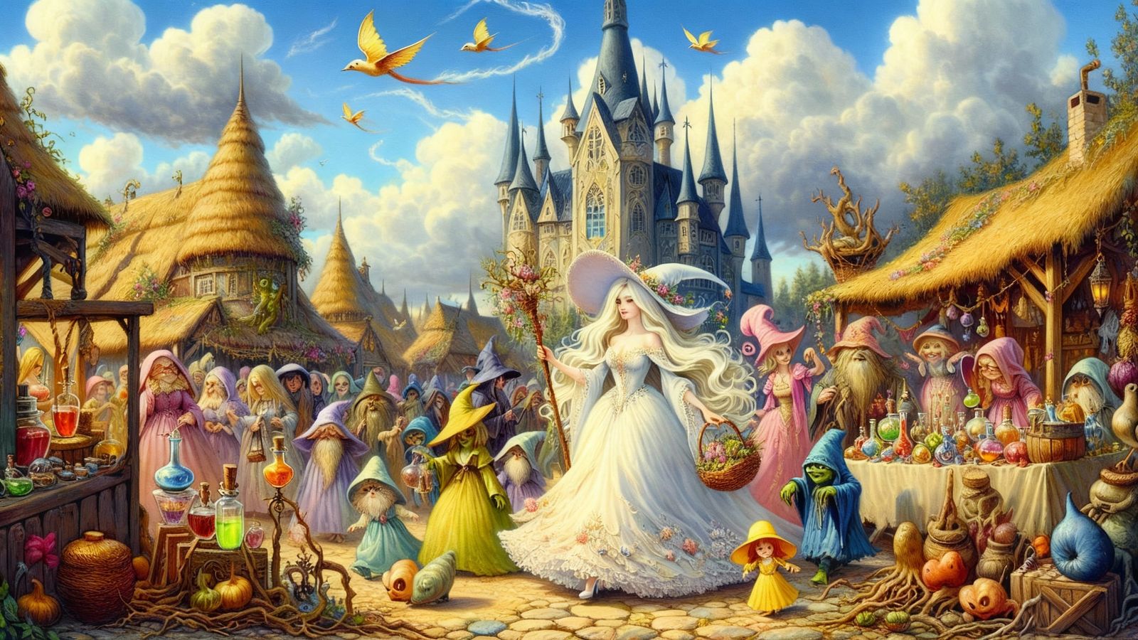 Grand White Witch Shops for Potion Ingredients in Fantasy Ma...