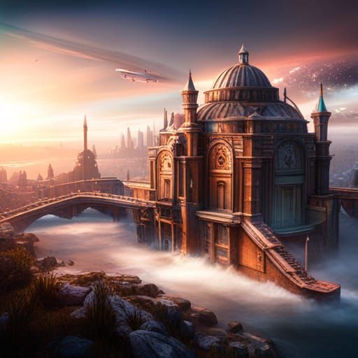 Spaceship Flies Over Istanbul: Detailed Matte Painting