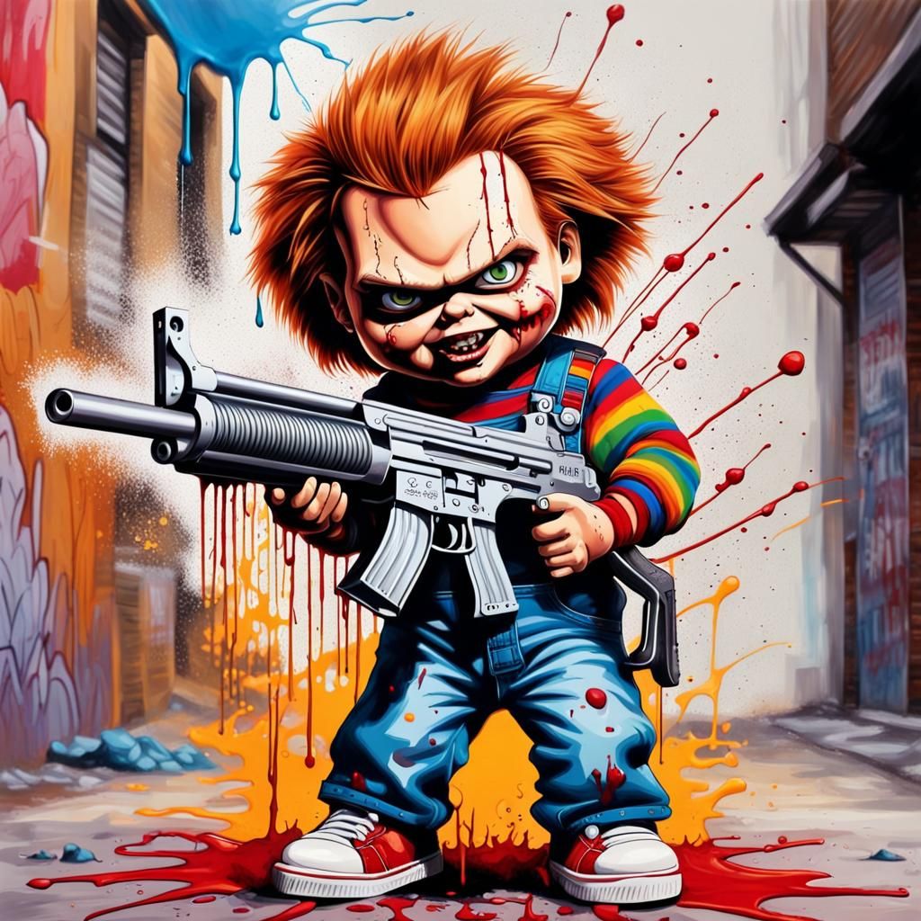 Chucky as Tony Montana in Graffiti Art