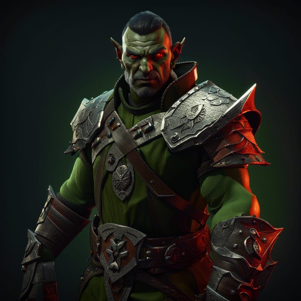 Armored Half-Orc Cleric in 3D Game Style