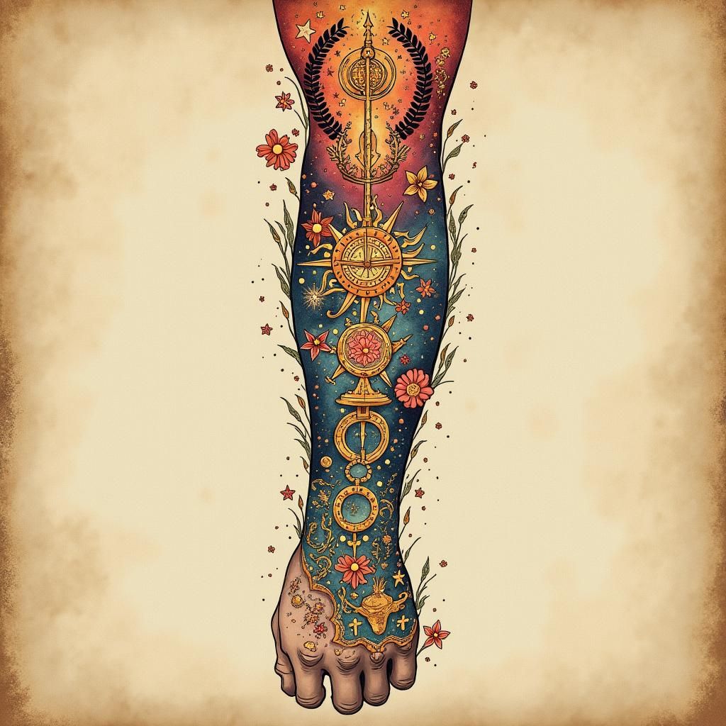 Magical Tattoo Sleeve with Mystical Symbols