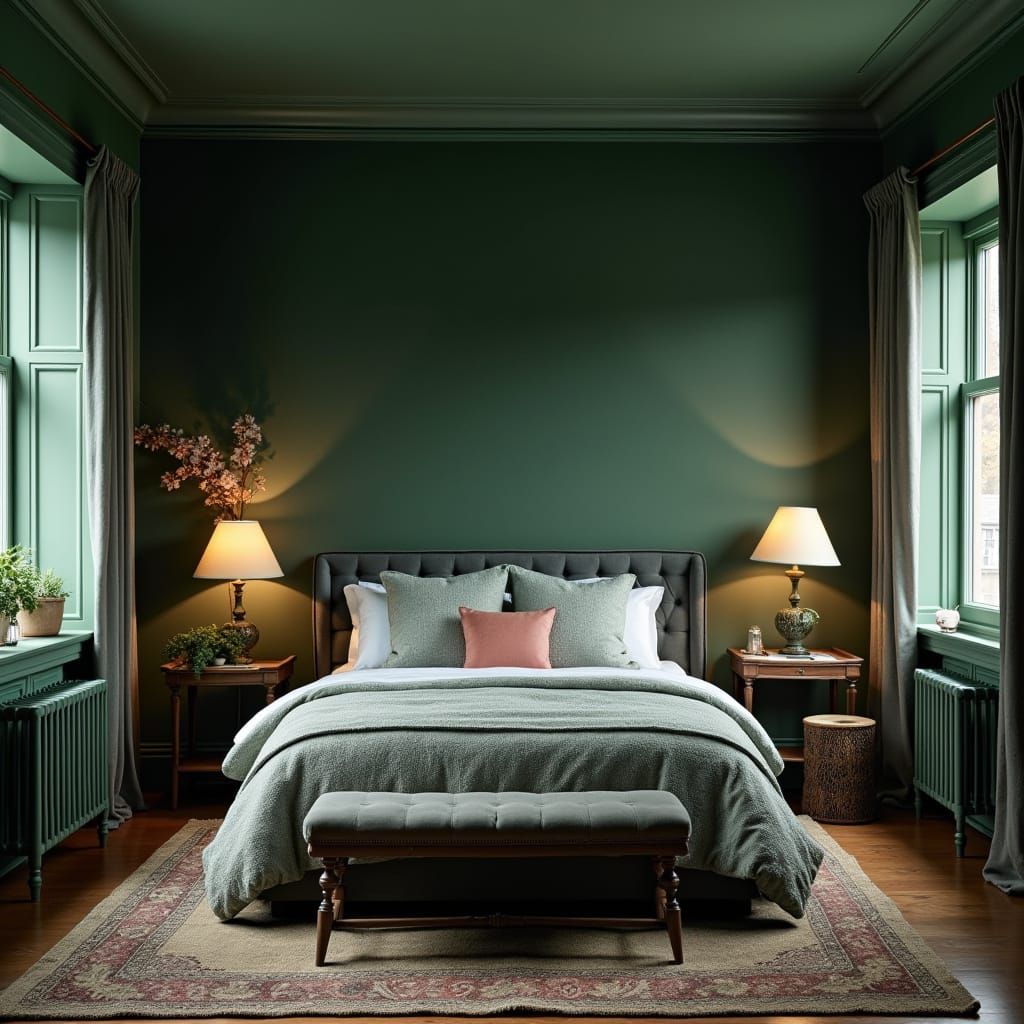 Cozy Dark Green Cottage Bedroom Sanctuary