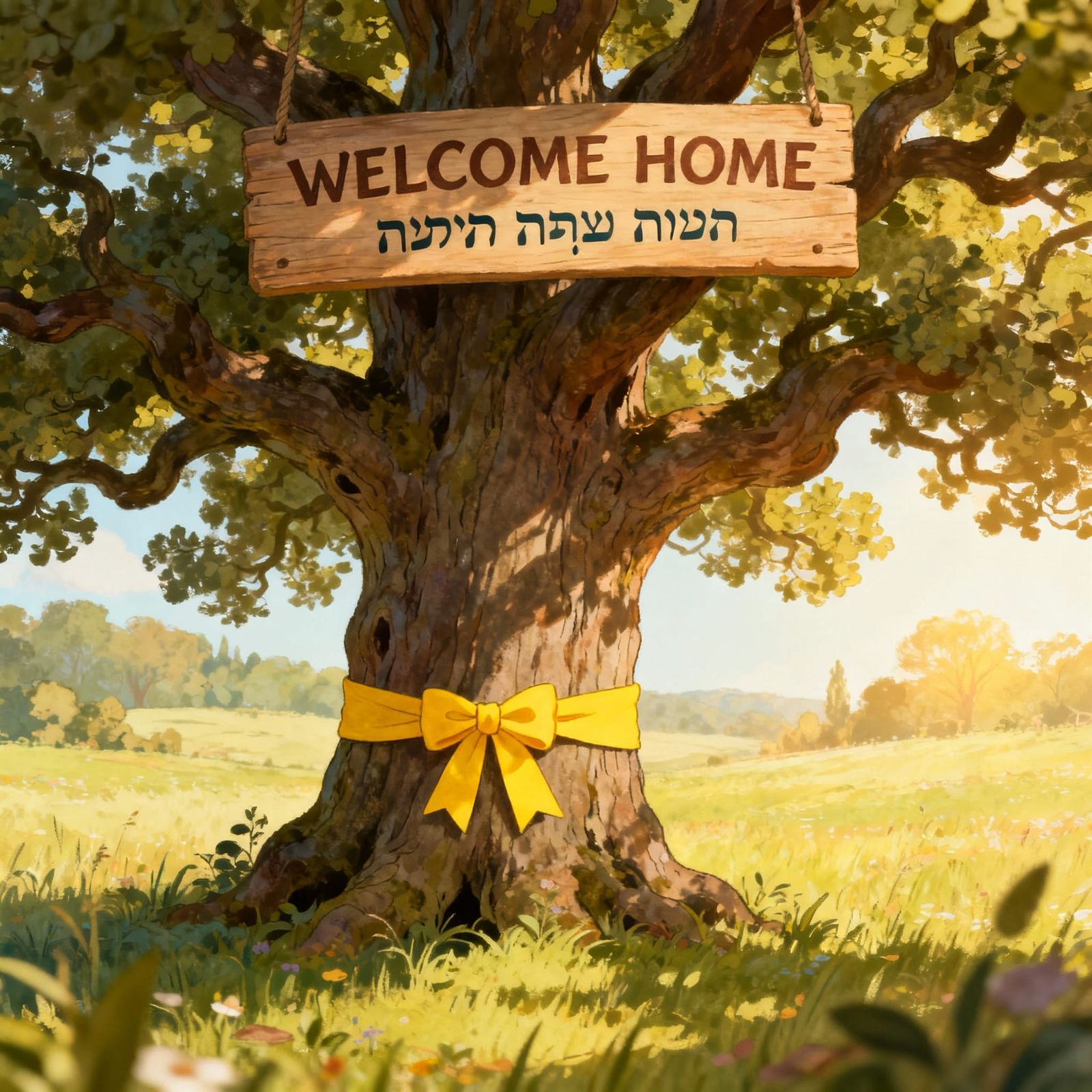 Majestic Oak Tree With Welcome Home Sign in Children's Book ...