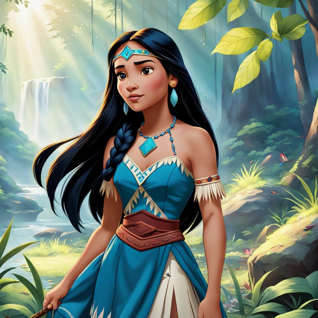 Pocahontas in a Traditional Disney Art Style