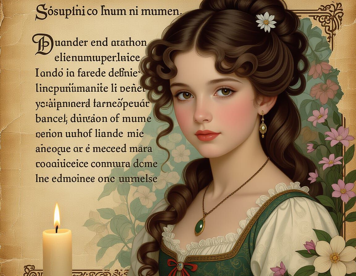 18th Century Beauty on Papyrus with Latin Verses