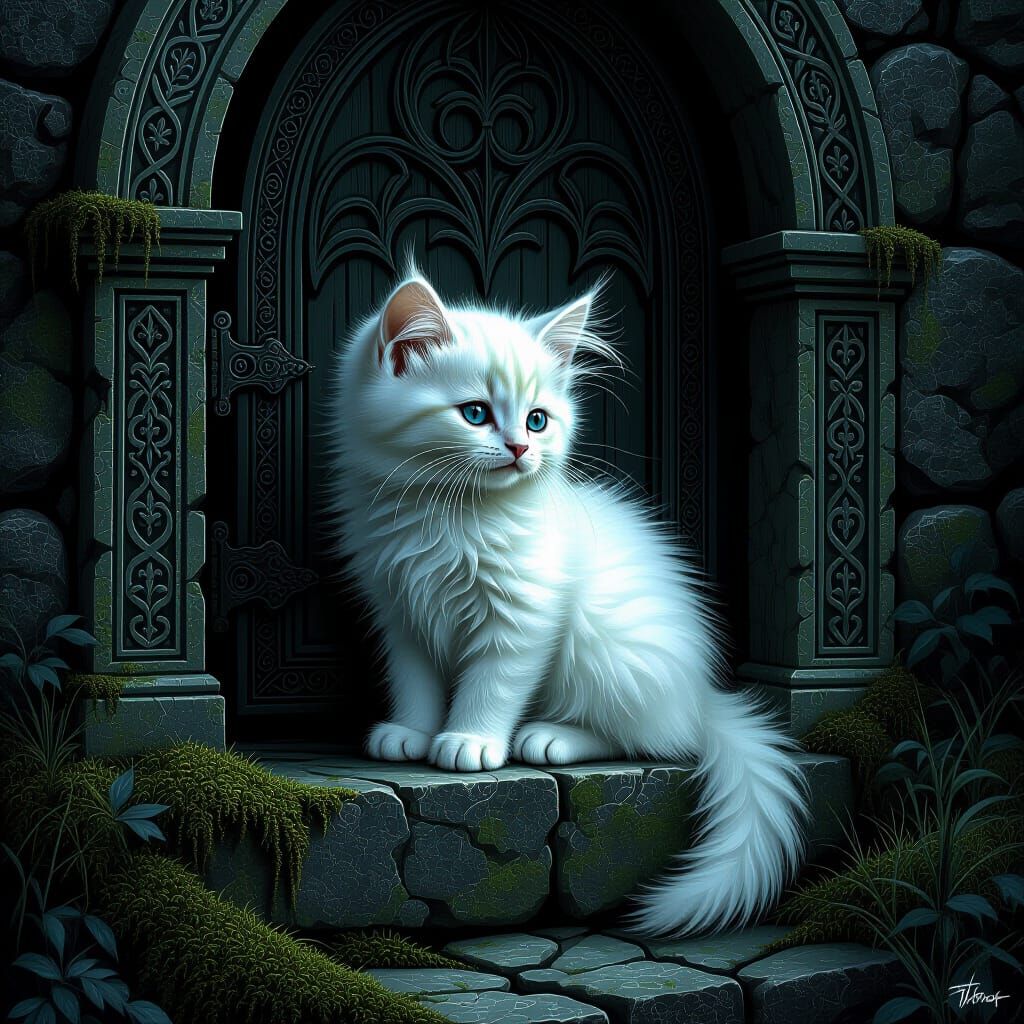 Gothic Kitten in Moonlit Forest