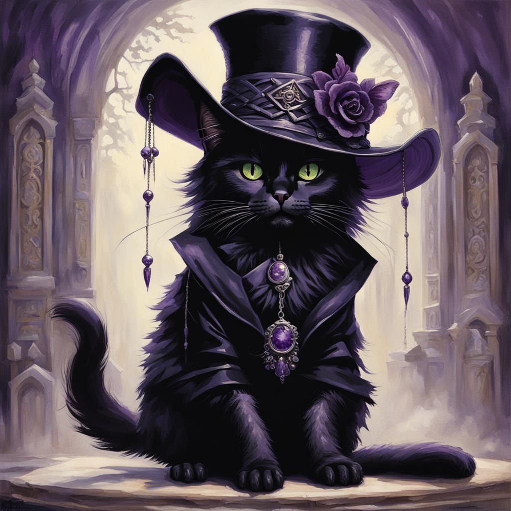 Sinister Cat-Woman in Black Fantasy Outfit