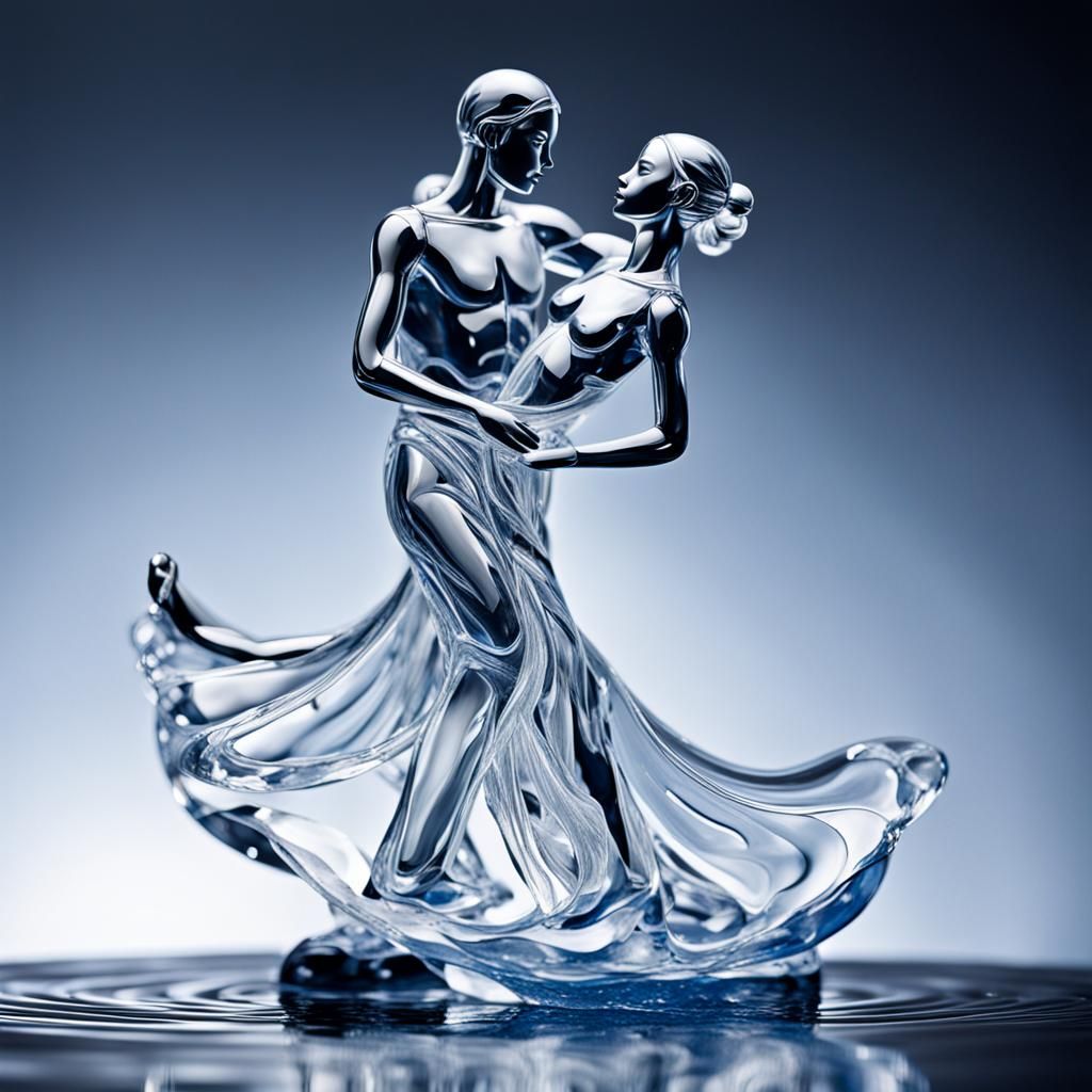 Dancing Raindrop Figures in Translucent Embrace