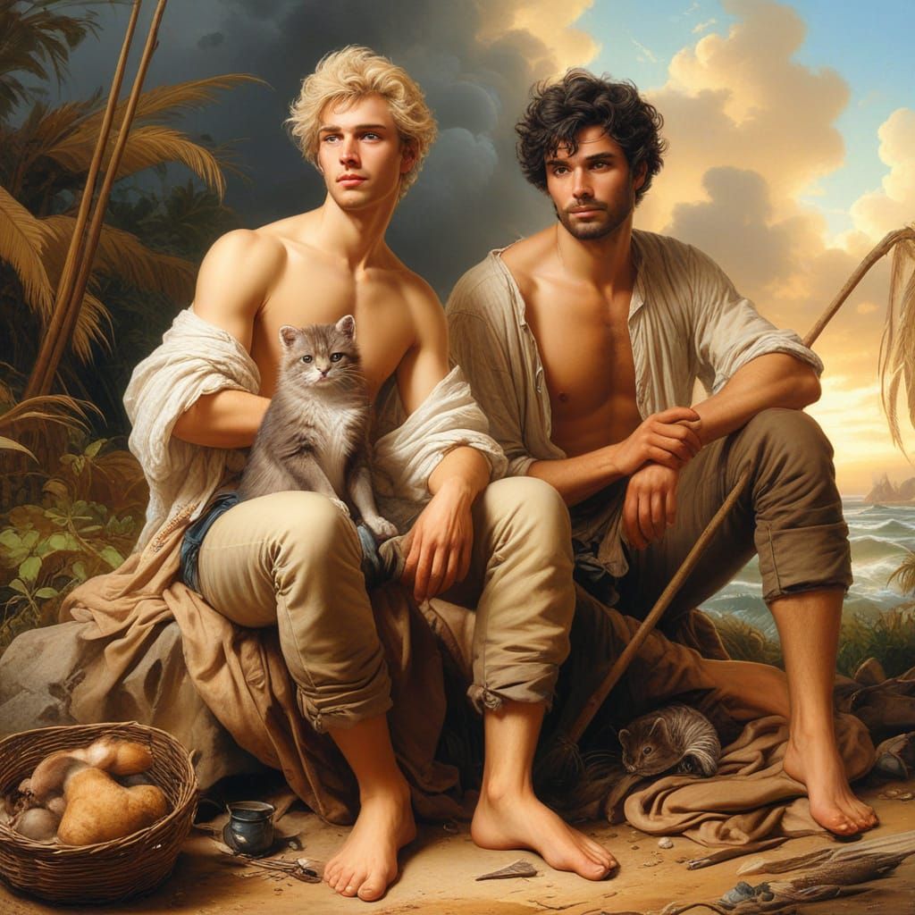 Gentlemen and their Faithful Feline Companion in Rococo Sple...