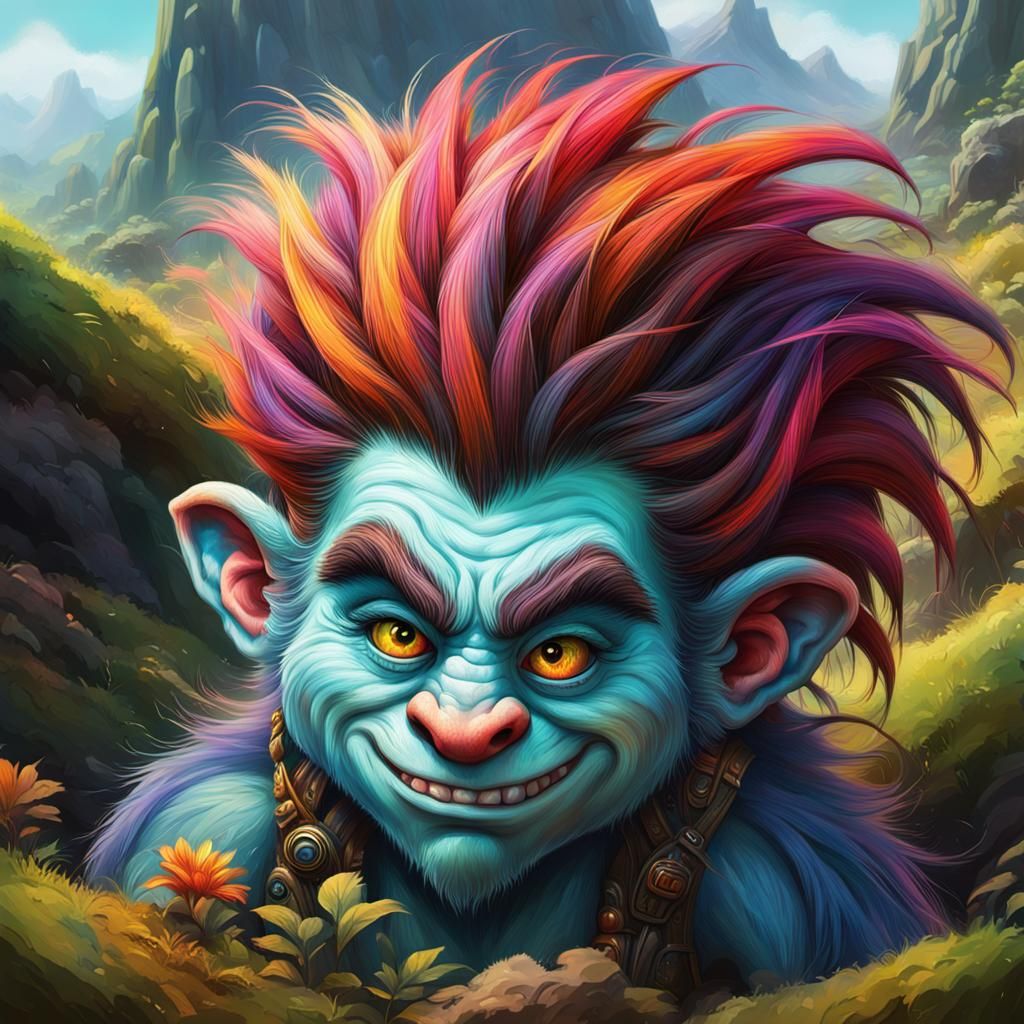 Vibrant Troll Portrait with Bushy Eyebrows