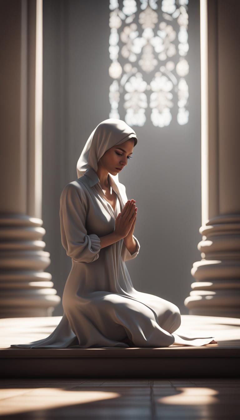 Elegant Woman Praying: 3D Rendered Portrait