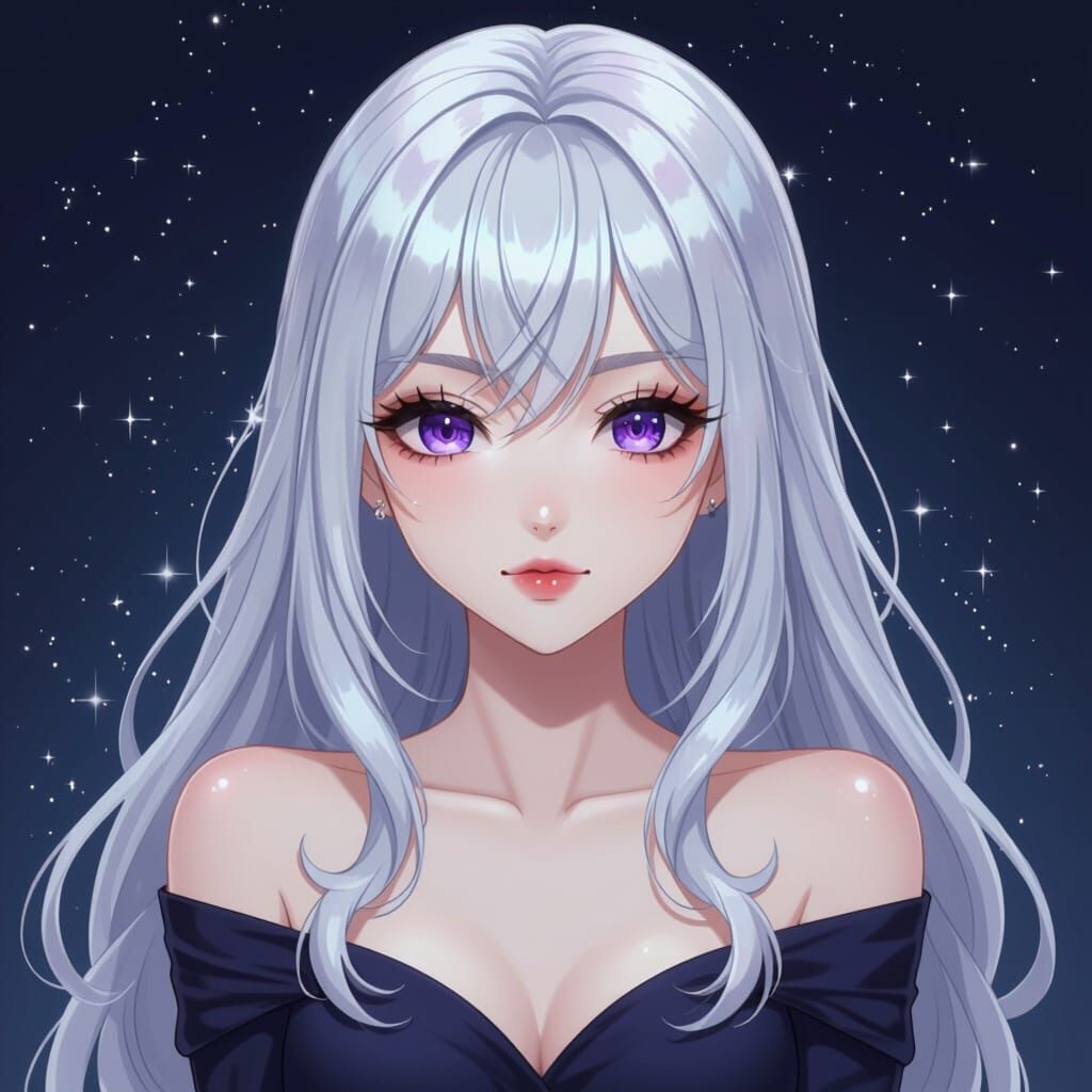 Anime Woman With Silver Hair Making Peace Sign