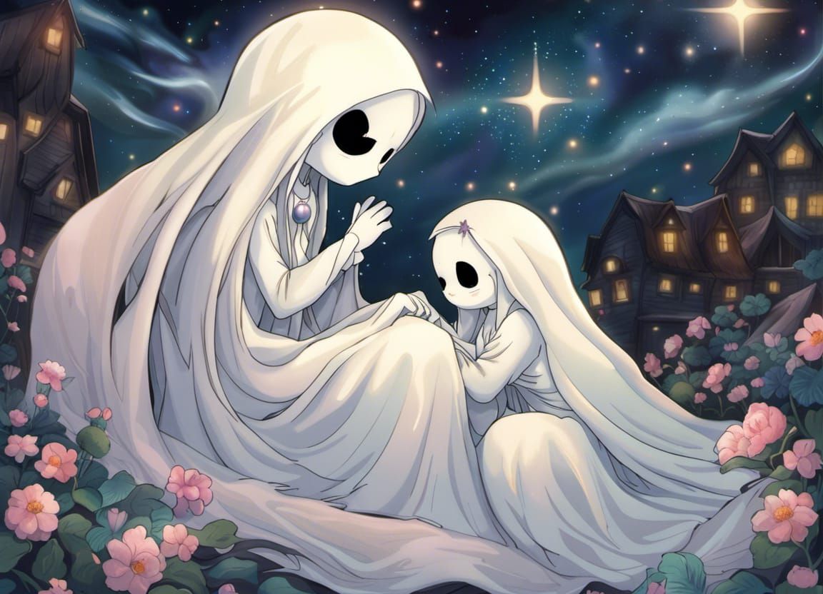 Ethereal Ghost Cat-Girls in Windswept Cosmic Heaven
