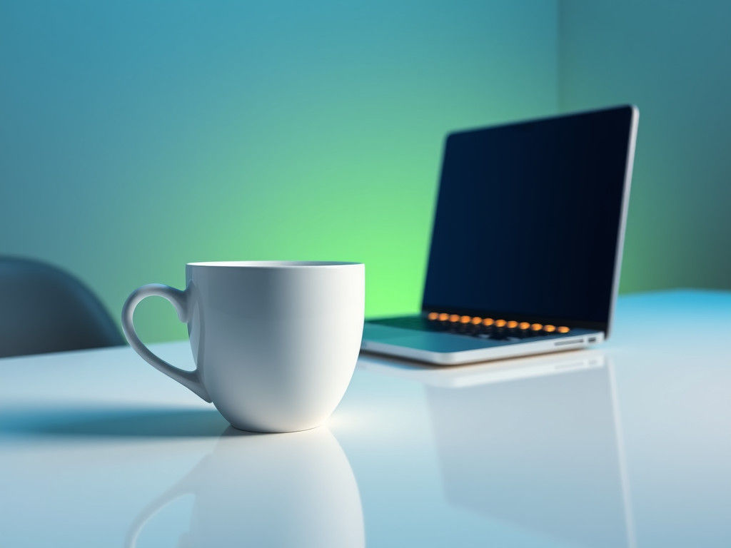 Hyper-Realistic White Coffee Cup and Laptop in 8K