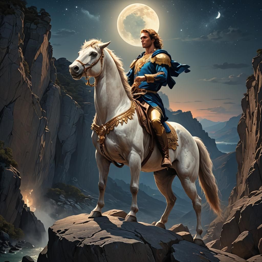 Centaur on Cliff in Moonlight: a Digital Painting