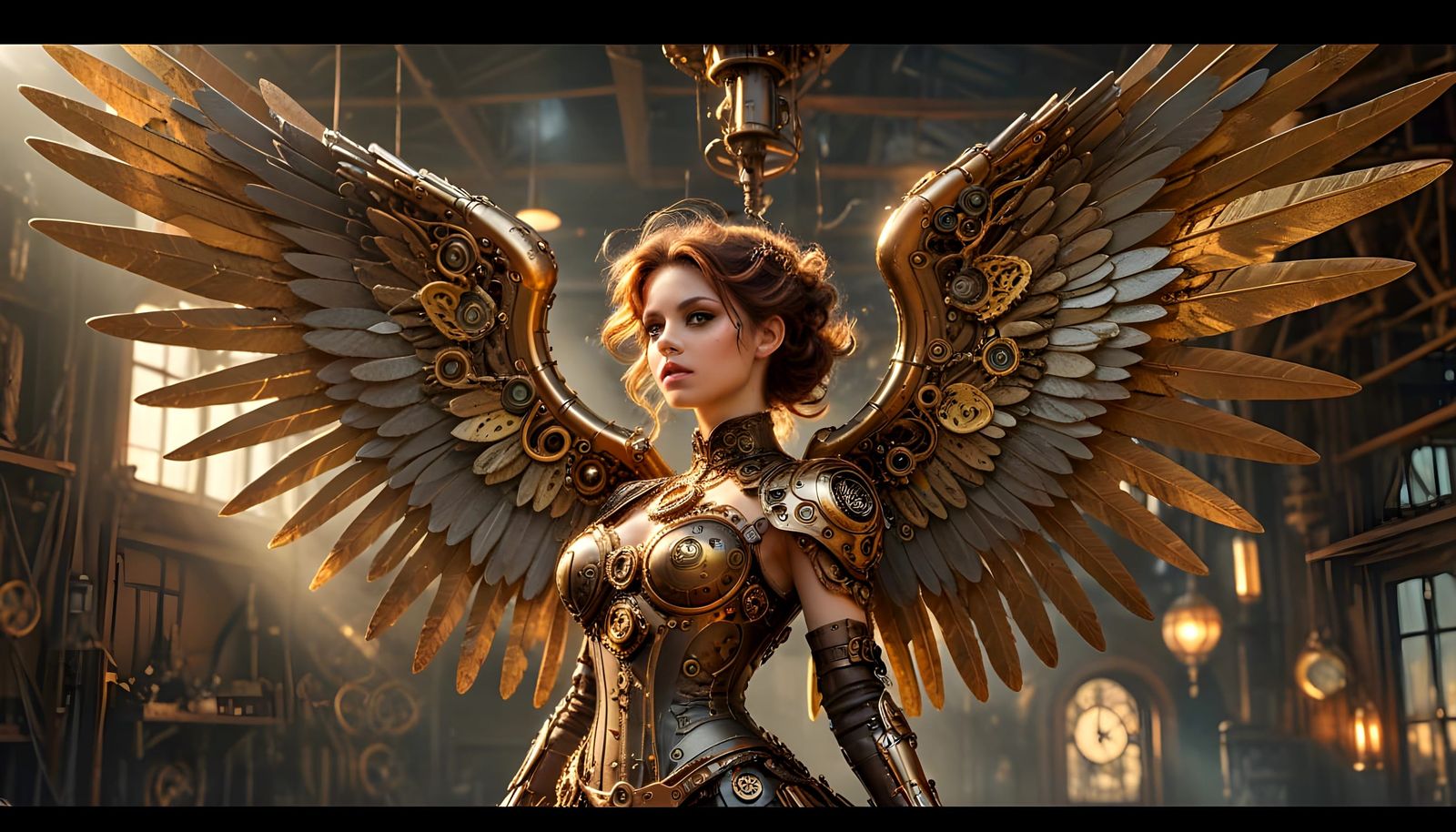 Steampunk Angel Yearns To Fly in Glass Machine