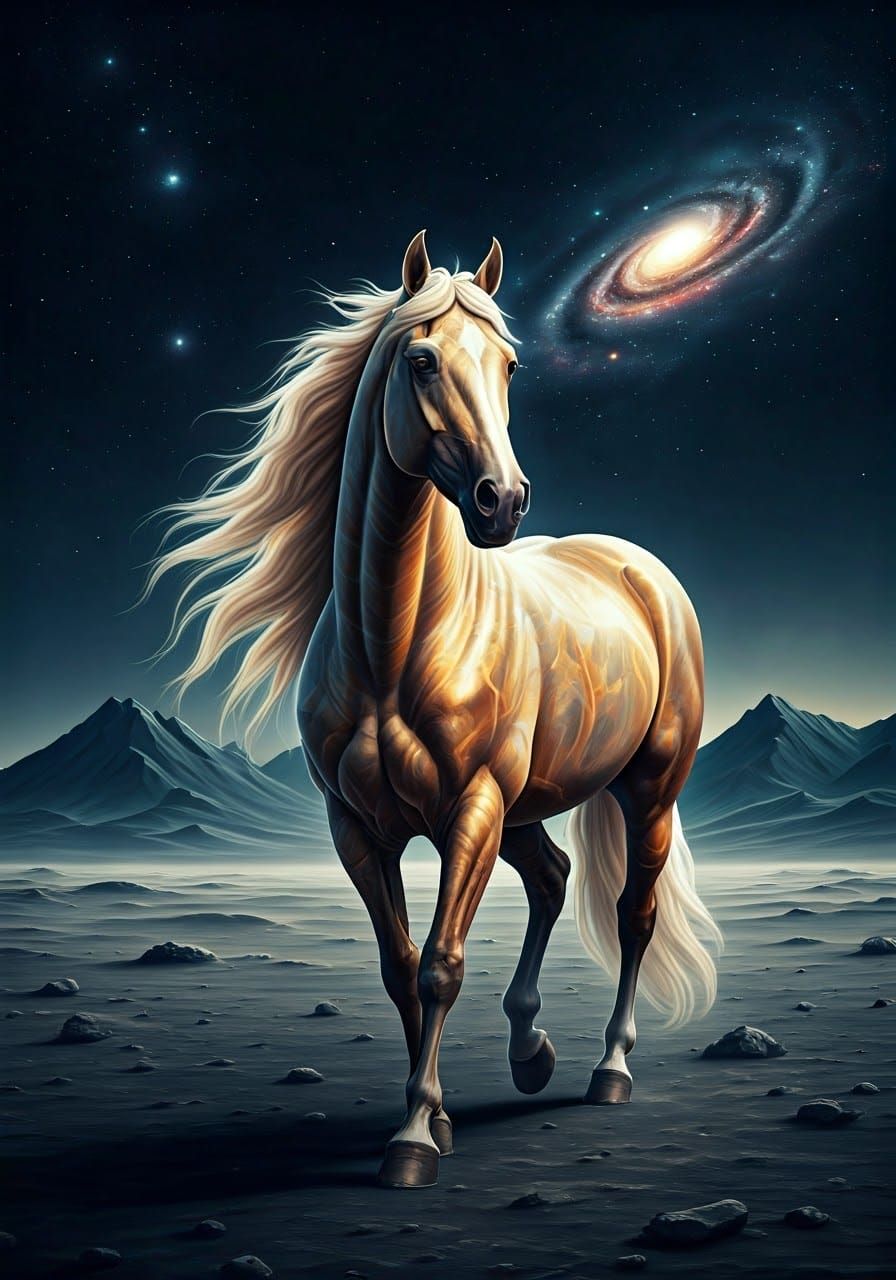 Onyx Stallion on Lunar Surface in Photorealistic Style