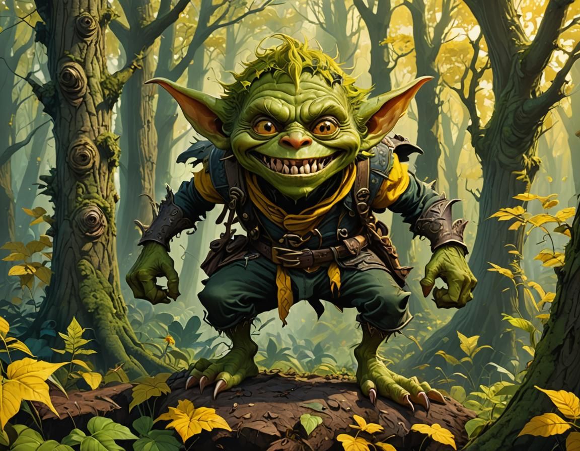 Mischievous Goblin Thief in Mystical Forest