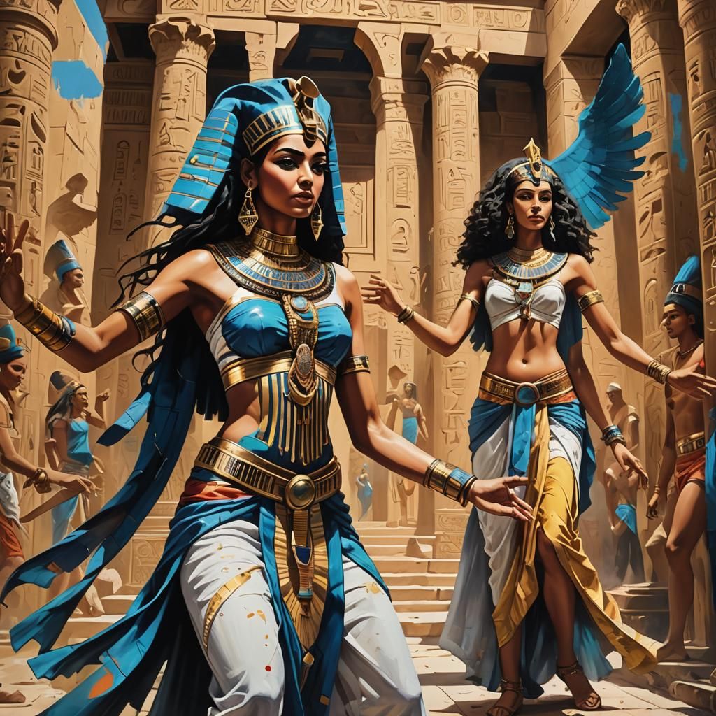 Egyptian Dancer at Temple in Baroque Oil Painting Style
