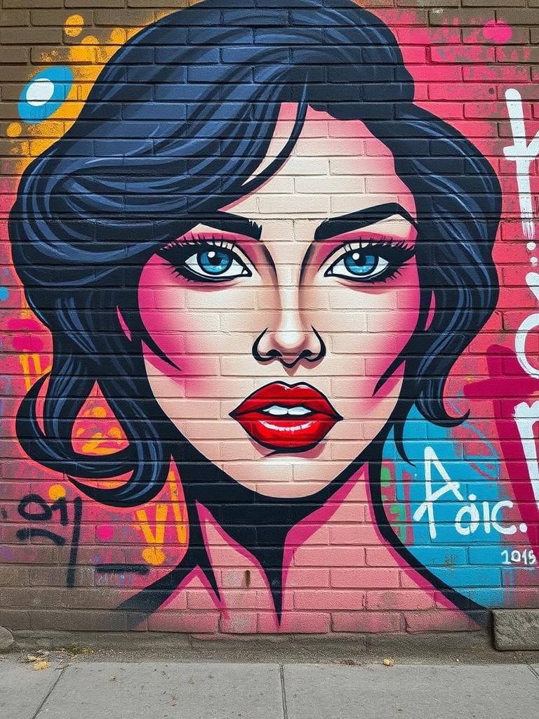 Captivating Woman's Face in Vibrant Street Art