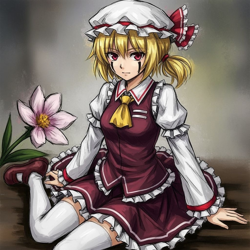 Flandre Scarlet: Painterly Oil Portrait with Flower