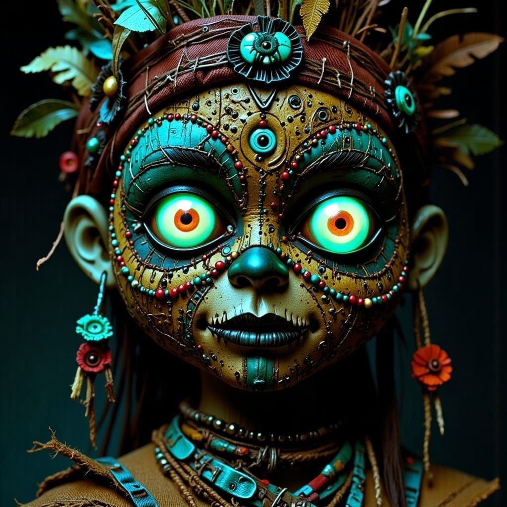 Stitched Voodoo Doll with Bioluminescent Glow