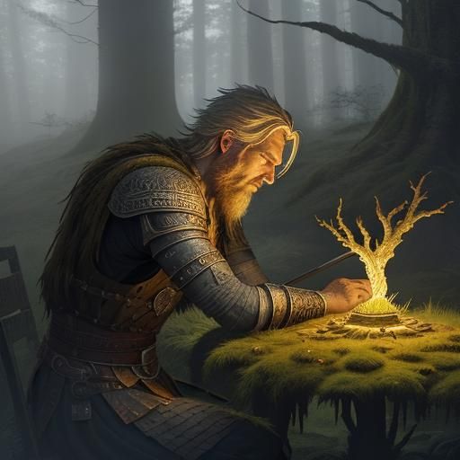 Viking Warrior in Mystical Forest: Nordic Digital Art