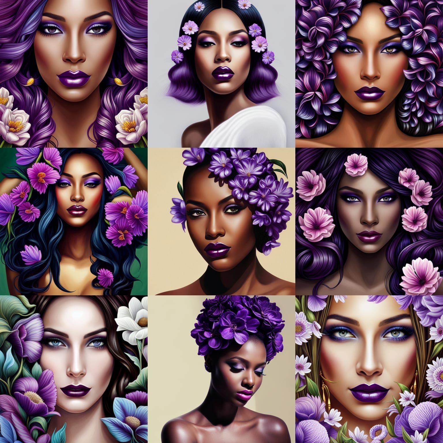 Purple-Haired Girl with Flowers: Hyper-Realistic Fantasy Art