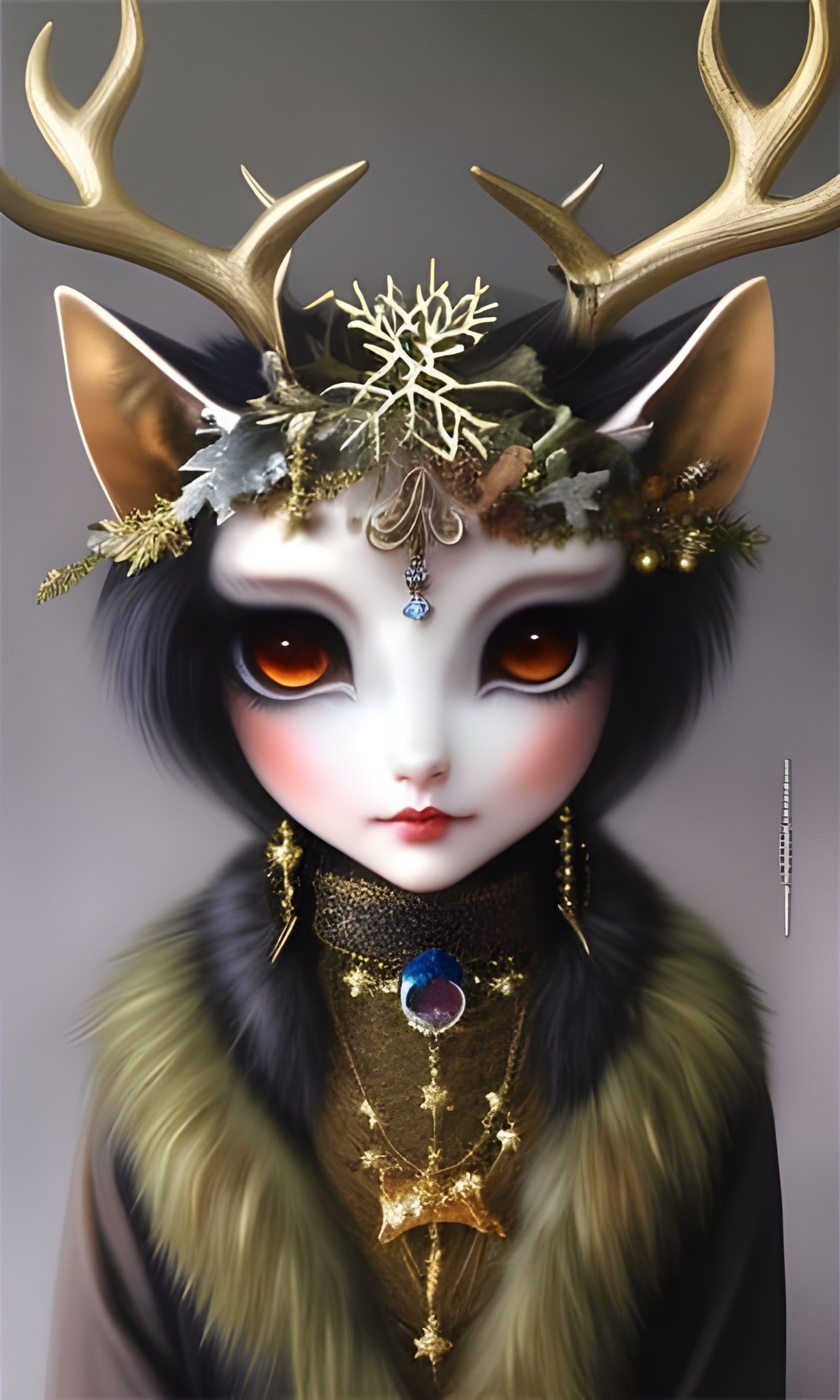Golden Reindeer Girl in Surreal Anime Style
