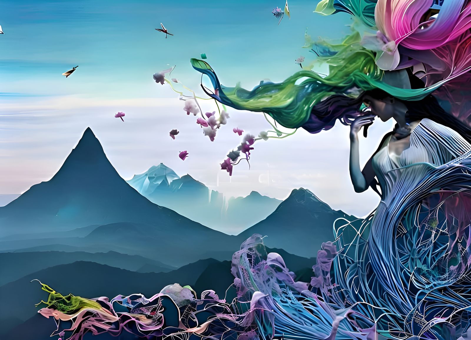 Ethereal Mountains in Applique Needlework Style