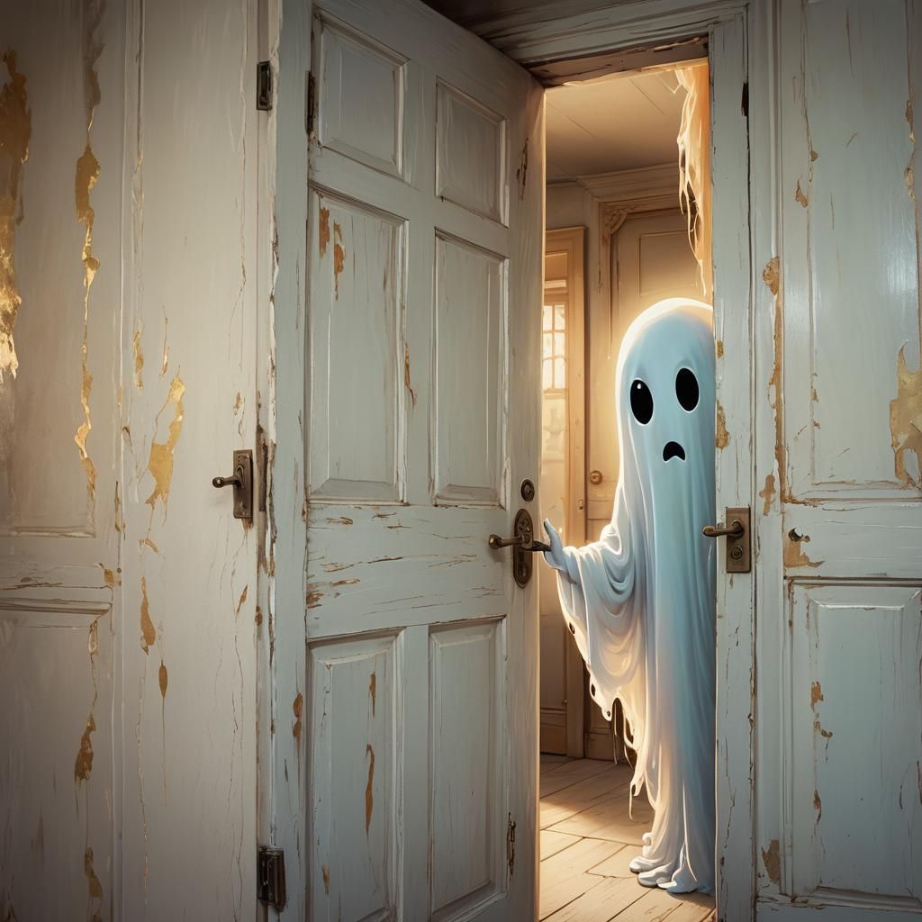Cute Ghost Peeking: Fantastical Digital Art