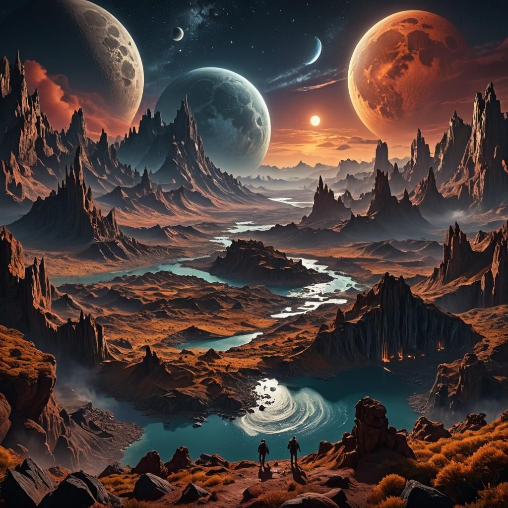 Astronaut on Moon Observing Earth: Fantasy Concept Art