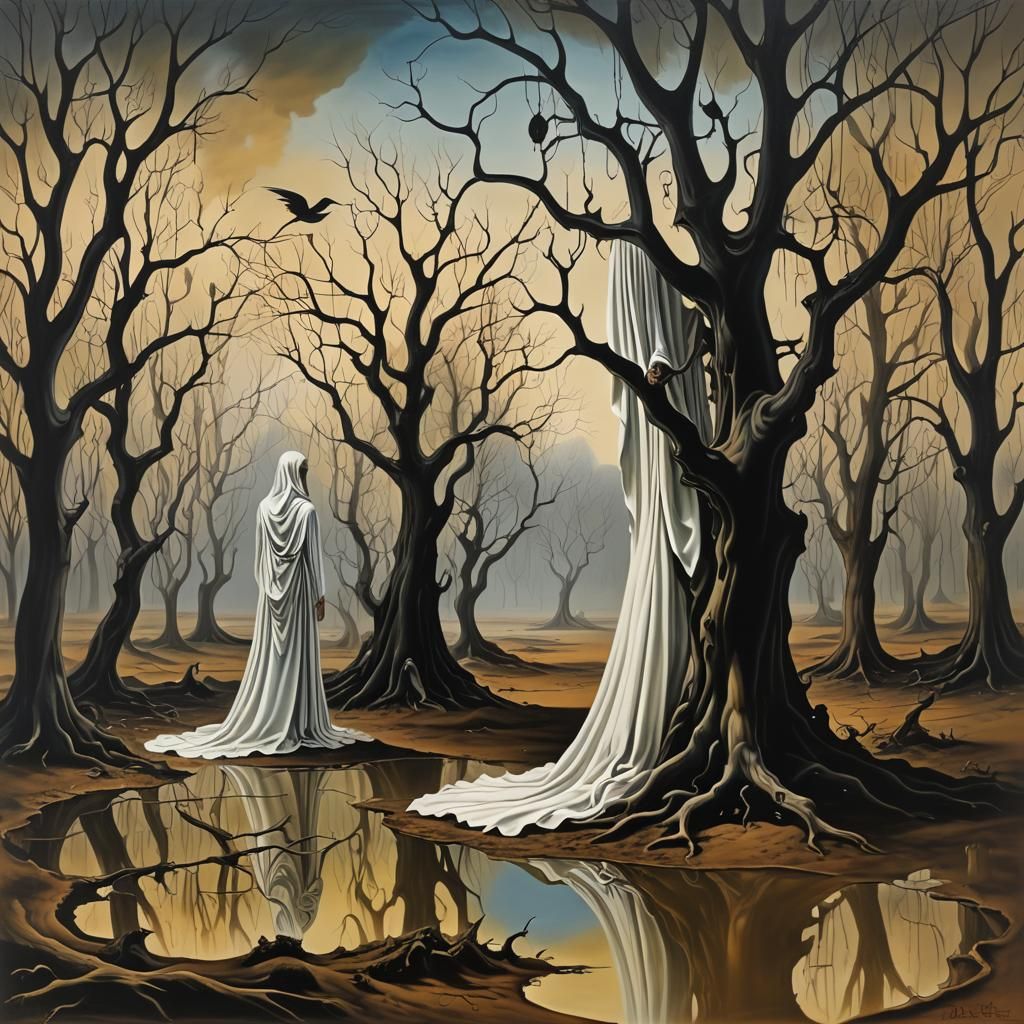 Surreal Dreamscape: Wind and Dark Trees, Dali Style