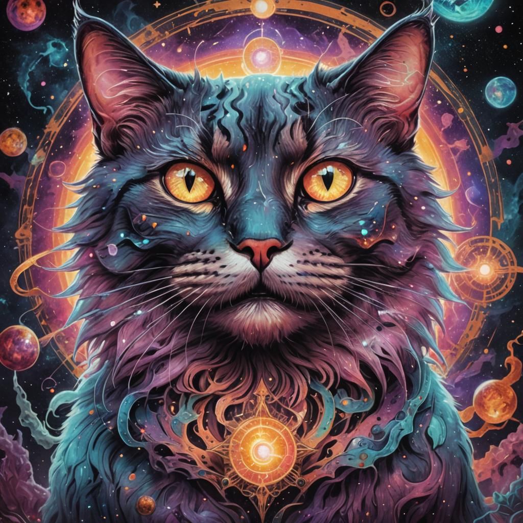Scary Cat: Holographic Astral Illustration