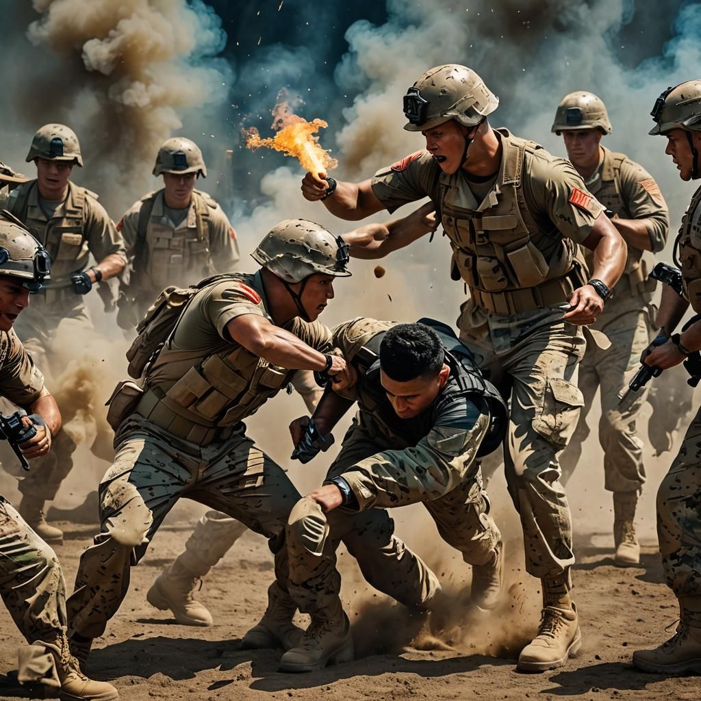 Hyperrealistic Marines in Intense Training Session