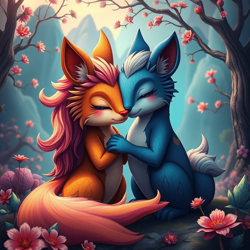 Fantastical Cartoon Animal Couples in Unreal Engine 5 Style