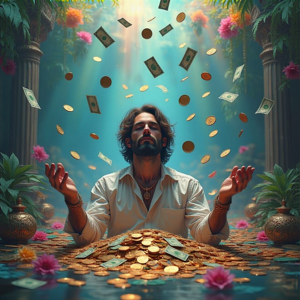 Man Attracts Abundance in Surreal Digital Art Scene