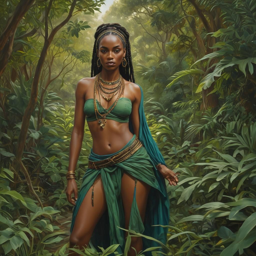 Nubian Goddess Portrait in Cinematic Oil Painting