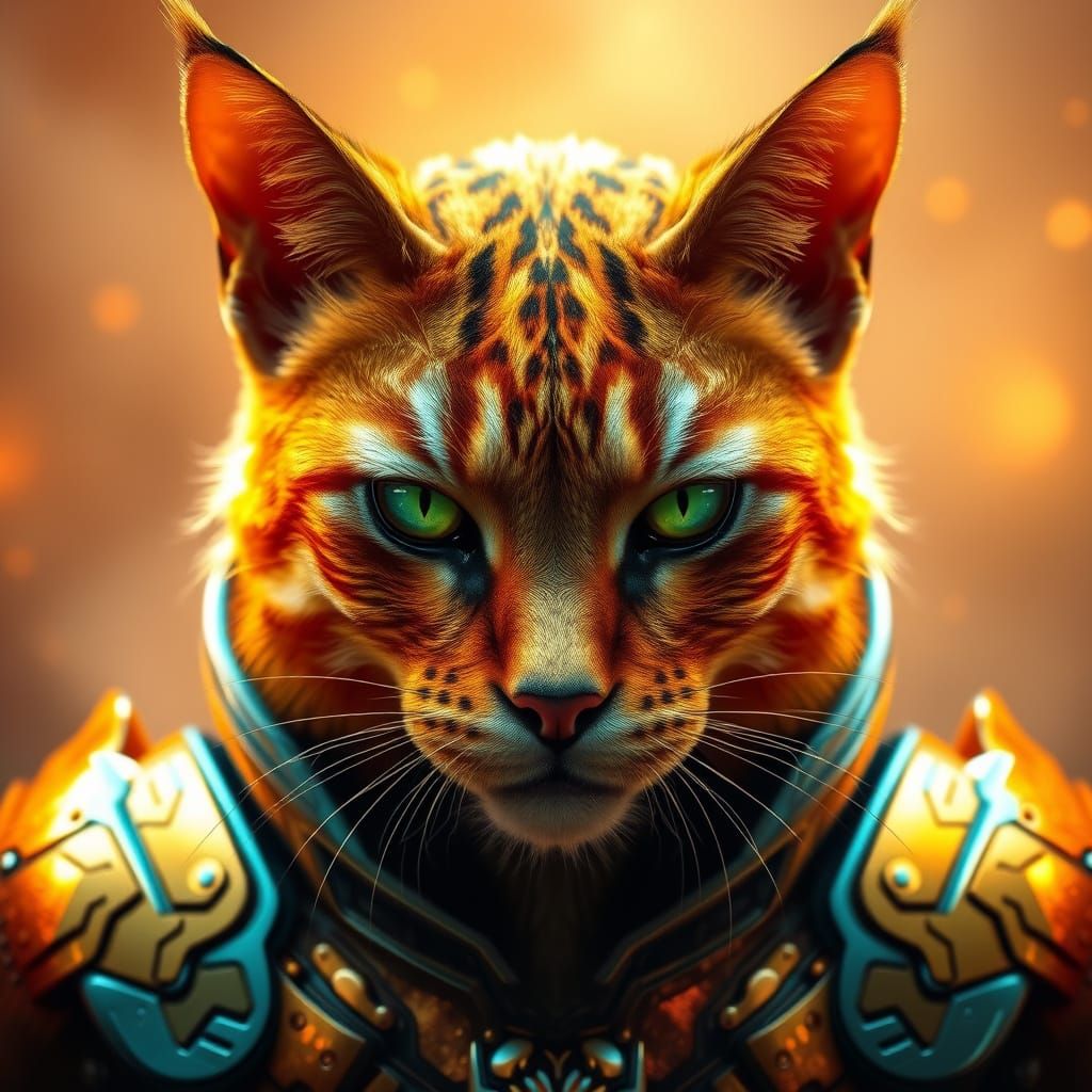 Majestic Mango Cat in Iridescent Armor