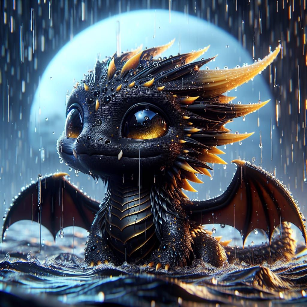 Chibi Dragon in Stormy Sky, Digital Matte Painting
