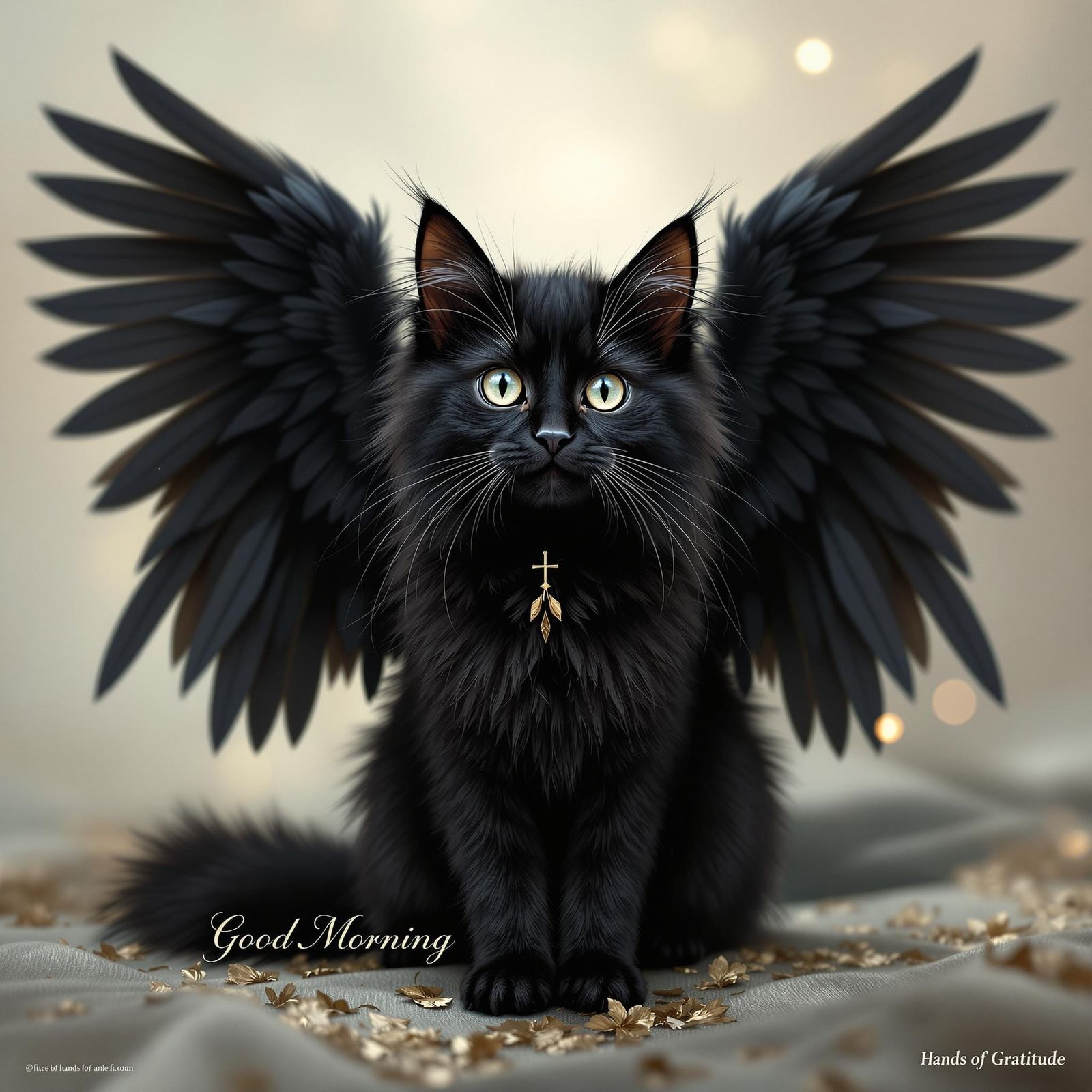 Enchanted Feline with Wings in a Mystical Scene