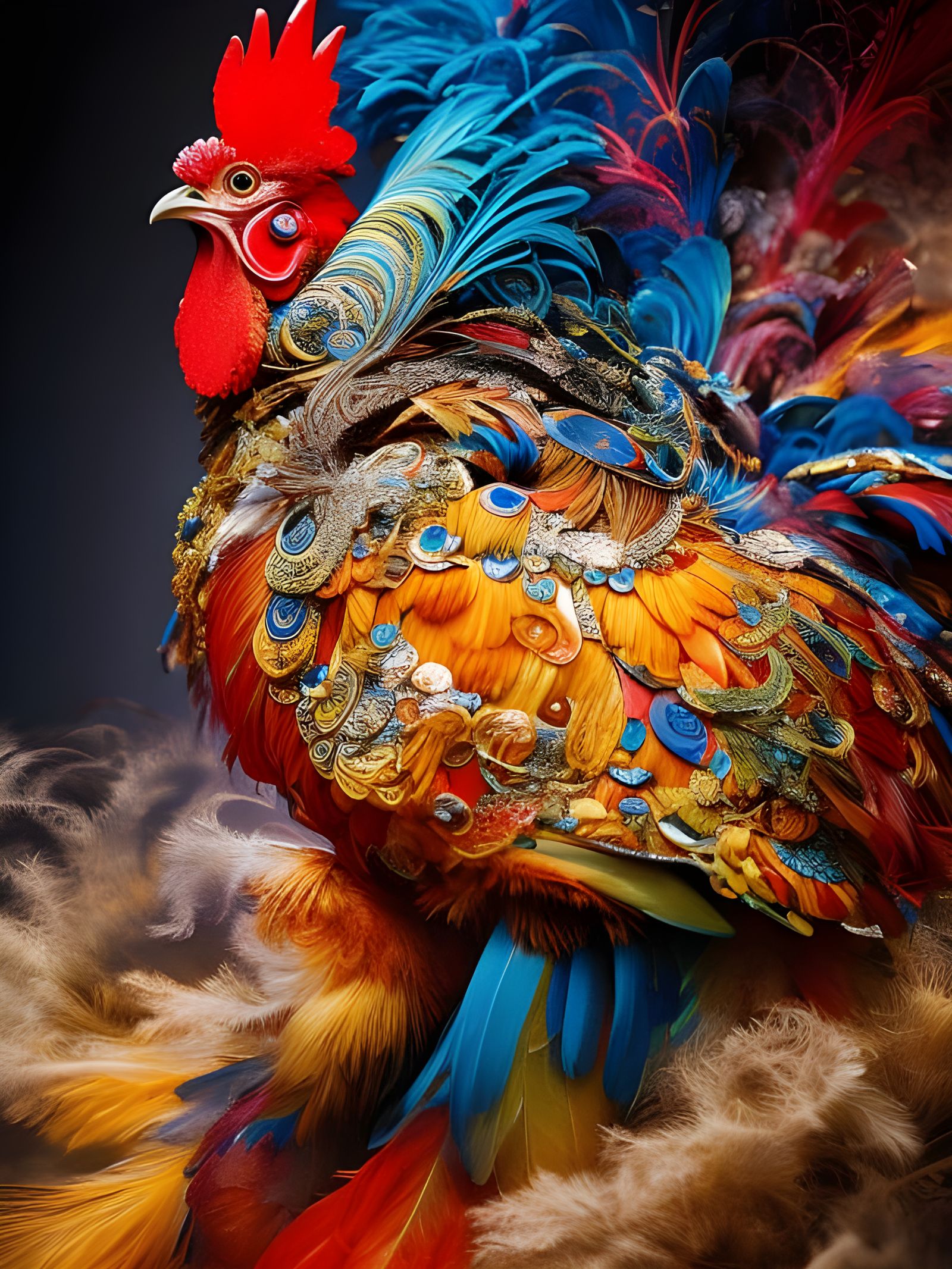 Expressive Giant Rooster: Fantasycore Masterpiece