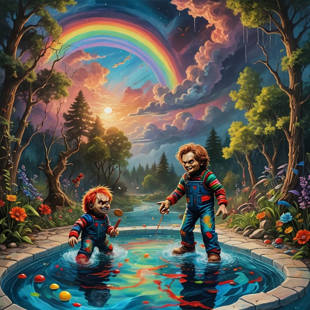 Freddy vs Chucky in Bioluminescent Pixie Forest