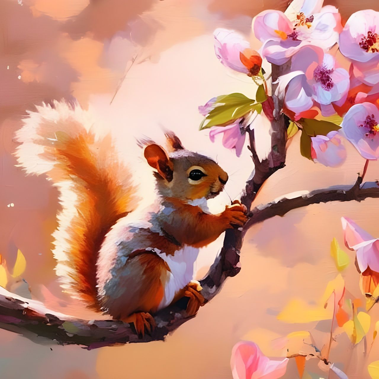 Squirrel in Bloom: A Detailed Digital Painting