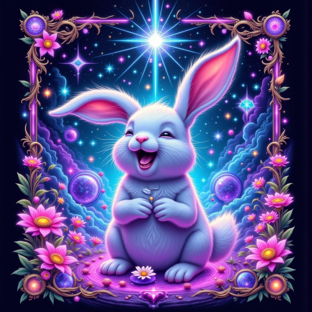 Laughing Bunny in Tarot Card Style