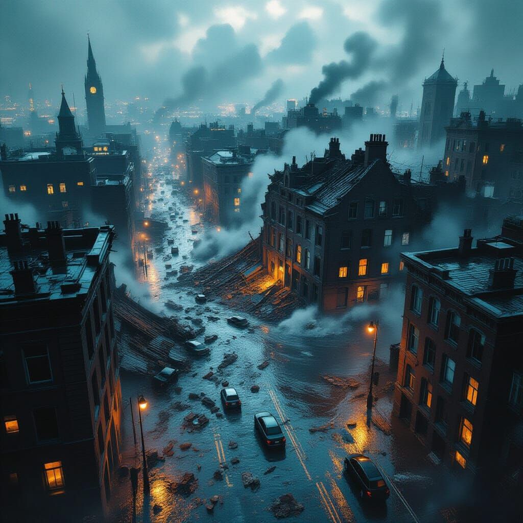 City Earthquake: Overhead View in Cinematic Style